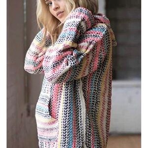 BAJA JOE NATURAL & MULTICOLOR PINSTRIPE BEACH HOODIE